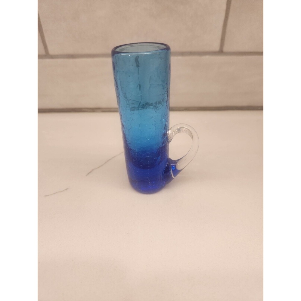 Vintage Pilgrim Art Glass‎ Benedictine 4" Shot Glass W/Clear Applied Finger Loop
